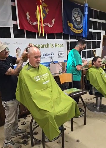 Deacon Ed Riccillo and son Brad at St. Baldrick's Head Shaving event in Pueblo West